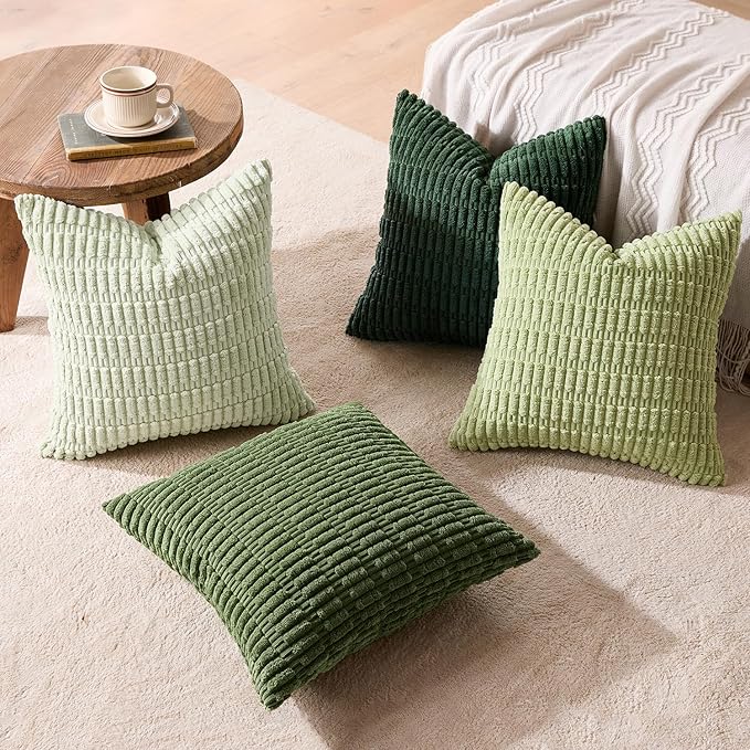 MIULEE Soft Corduroy Throw Pillow Covers Set of 4 Forest Green 18x18 Inch Modern Farmhouse Boho Decorative Accent Cushion Covers for Couch Sofa Bedroom