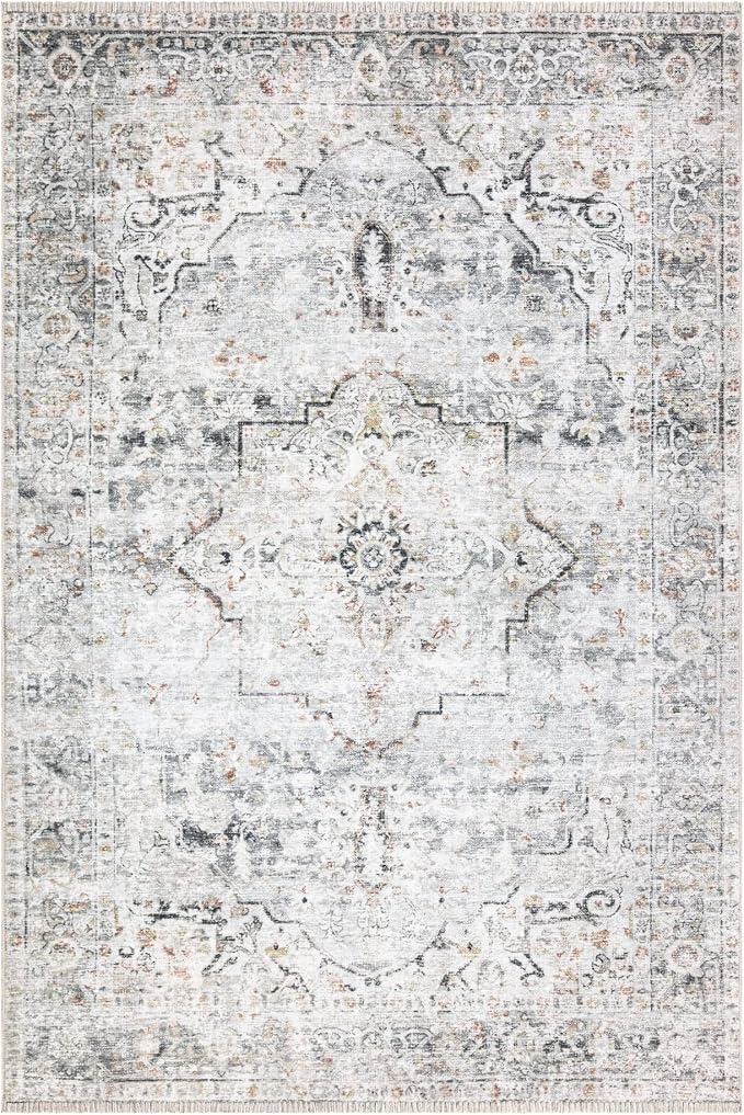 Bloom Rugs Caria Washable Non-Slip 5x7 Rug - Ivory/Gray/Caramel Traditional Area Rug for Living Room, Bedroom, Dining Room, and Kitchen - Exact Size: 5' x 7'