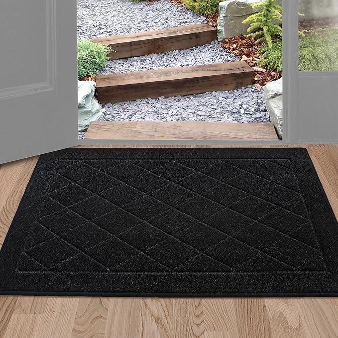 BEQHAUSE Dirt Trapper Door Mat 24" x 36", Doormat Non-Slip Entryway Rugs Washable, Dog Door Mat Stain Resistant and Absorbent Welcome Floor Mat for Front Back Door, Muddy Wet Shoes & Paws, Black