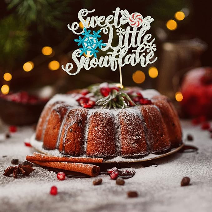 Gyufise 1 Pack Sweet Little Snowflake Cake Topper Silver Little Snowflake with Candy Cake Decoration for Winter Snowflake Baby Shower Boys Girls Winter Onederland 1st Birthday Party Decorations