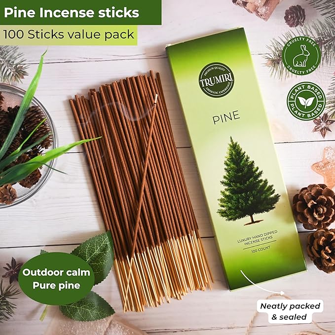 Pine Incense Sticks - Bulk Pack of 100 Insence-Sticks - Made with Natural Pino Oil - Scented Incienso Aromaticos Non Toxic Inscent Insense