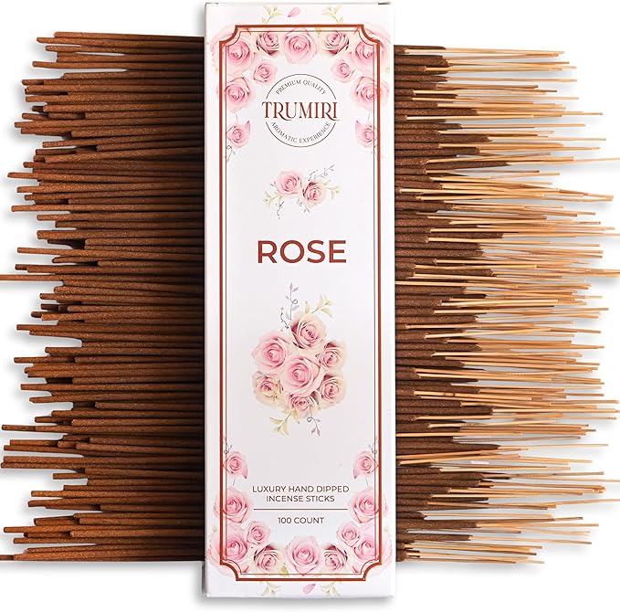 Rose Incense Sticks - Pack of 100 Insence-Sticks - Inciensos Aromaticos Made with Natural Rose Essential Oil - Scented Inscents Non Toxic Insense