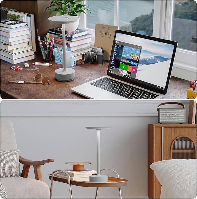 1 Pack Rechargeable Table Lamps Cordless, Portable 5000mAh Outdoor Table Light, 3 Color Stepless Dimming LED Table Lamp with Memory Function, for Home/Dinner/Patio/Restaurant.(Light Gray)