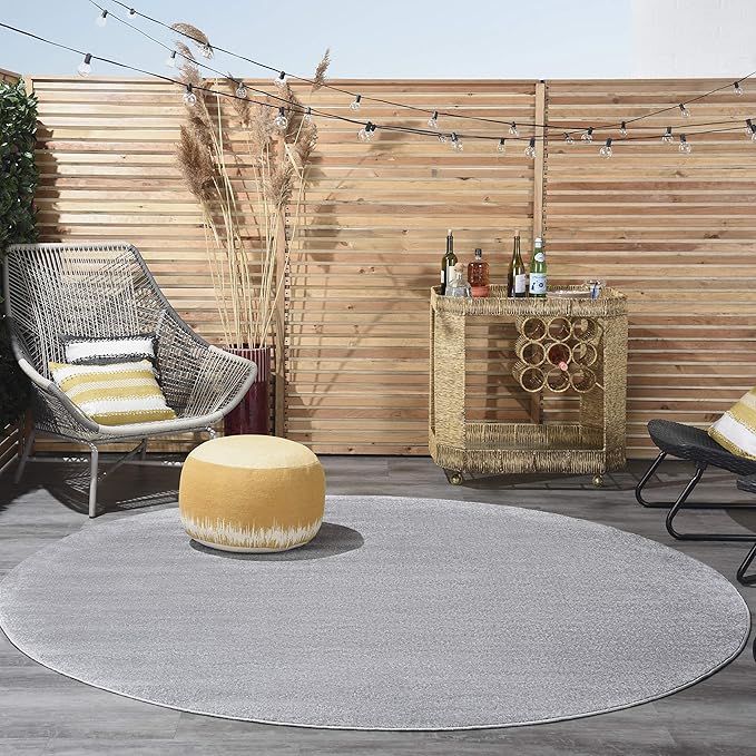 Nourison Home Essentials 120" x Round Outdoor Indoor/Outdoor Rug in Silver Grey