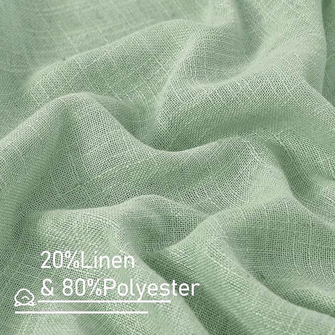 LAMIT 40 Inch Length Linen Curtains for Small Windows, Semi Sheer Light Filtering Panels Back Tab and Rod Pocket Neutral Drapes for Basement/Window/Loft Room, Fresh Green, 2 Panels, 34 x 40 Inch