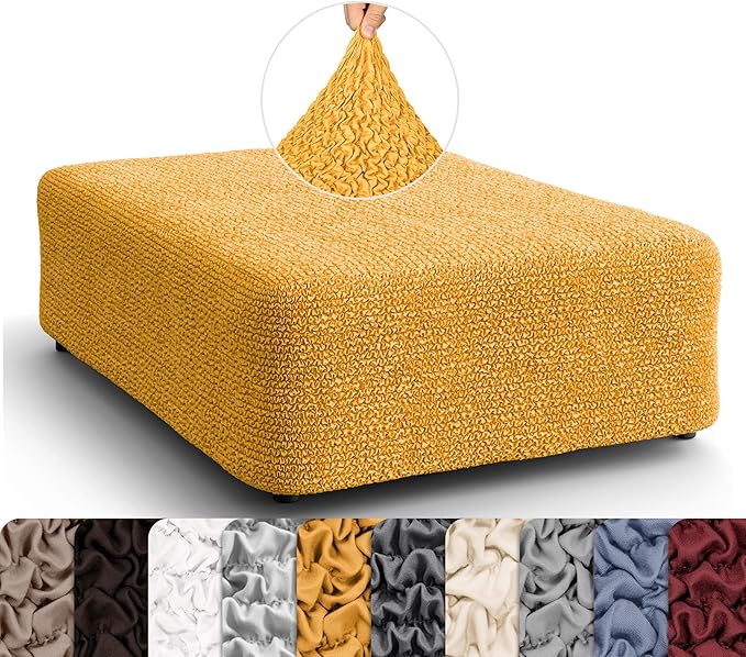 PAULATO BY GA.I.CO. Big Ottoman Cover Stool Cover Pouf Slipcover - Soft Polyester Fabric Slipcover - 1-Piece Form Fit Stretch Furniture Protector - Microfibra Collection - Mango (Ottoman)