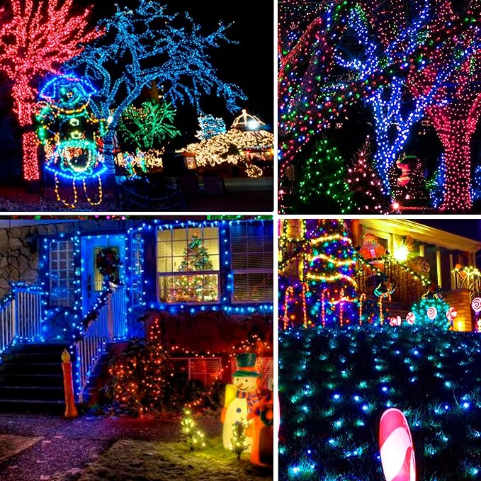 Dazzle Bright 2 Pack 400LED 132FT Blue Christmas Solar String Outdoor Lights, Solar Powered with 8 Modes Waterproof Fairy Lights for Bedroom Patio Garden Tree Party Yard Decoration
