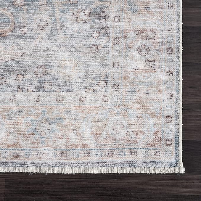 Bloom Rugs Caria Washable Non-Slip 9x12 Rug - Ocean Blue/Brick Traditional Area Rug for Living Room, Bedroom, Dining Room, and Kitchen - Exact Size: 9' x 12'