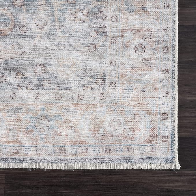 Bloom Rugs Washable Non-Slip 2x3 Rug - Ocean Blue/Brick Traditional Oriental Area Rug for Living Room, Bedroom, Dining Room, and Kitchen - Exact Size: 2' x 3'
