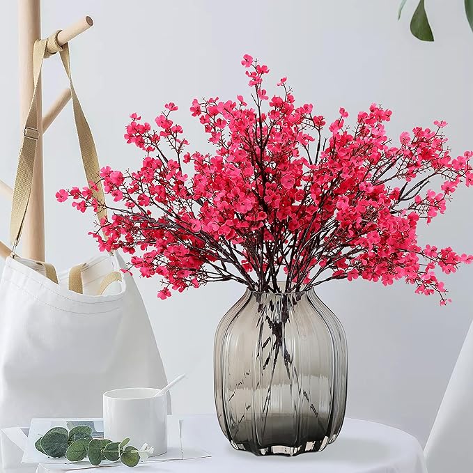 JAKY-Global 6pcs Babys Breath Artificial Flowers Gypsophila Bouquet Bulk Fake Spring Silk Small Flowers Real Touch Faux Floral for Home Bedroom Kitchen Garden Wedding Christmas Party DIY Decor (Rose)