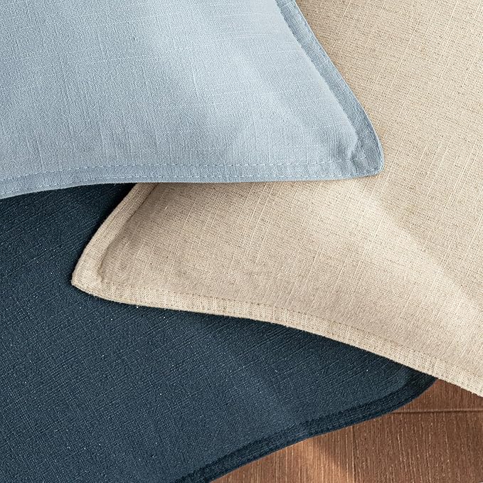 Woaboy 26x26 Inch Set of 2 Decorative Linen Solid Throw Pillow Covers Boho Accent Farmhouse Couch Pillowcases Modern Netural Euro Home Decor for Couch Sofa Living Room Bed,Light Blue