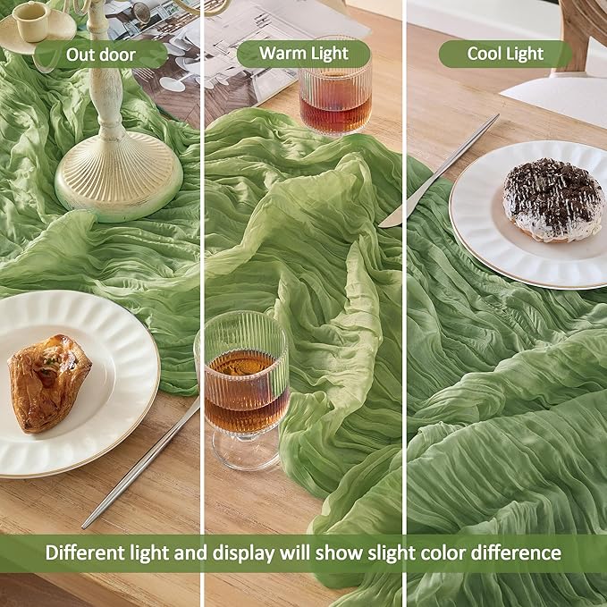 6 Pack Sage Green St.Patrick's Day Cheesecloth Table Runners 120 Inch Boho Rustic Gauze 10 FT Cheese Cloths Table Decorations for Spring Summer Birthday Party Baby Shower Wedding Holiday Home Decor