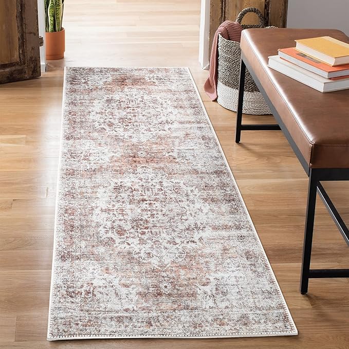 Bloom Rugs Washable Non-Slip 12 ft Runner - Ivory/Blush Traditional Runner for Entryway, Hallway, Bathroom, and Kitchen - Exact Size: 2.5' x 12'