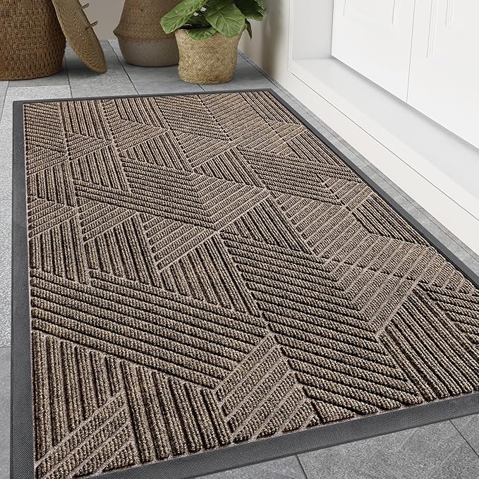 Smiry Front Door Mat Outside Entrance, Heavy Duty Sturdy Natural Rubber Doormat, Trap Dirt and Moisture, Easy Clean Low Profile Welcome Floor Mats for Indoor Outdoor Entry, 59x23 Inch, Brown