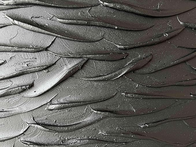 Creespi Hand Painted Black Abstract Wall Art 30x45 inches,Modern Minimalist Textured Canvas Oil Painting for Home Wall Décor