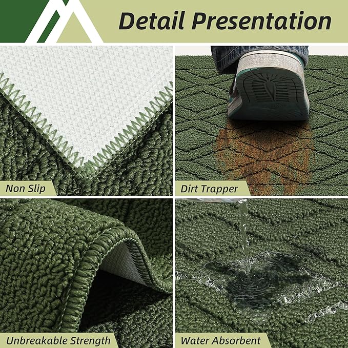 COSY HOMEER 48x20 Inch/30X20 Inch Kitchen Rug Mats Made of 100% Polypropylene 2 Pieces Soft Kitchen Mat Specialized in Anti Slippery and Machine Washable for Home Kitchen,Green