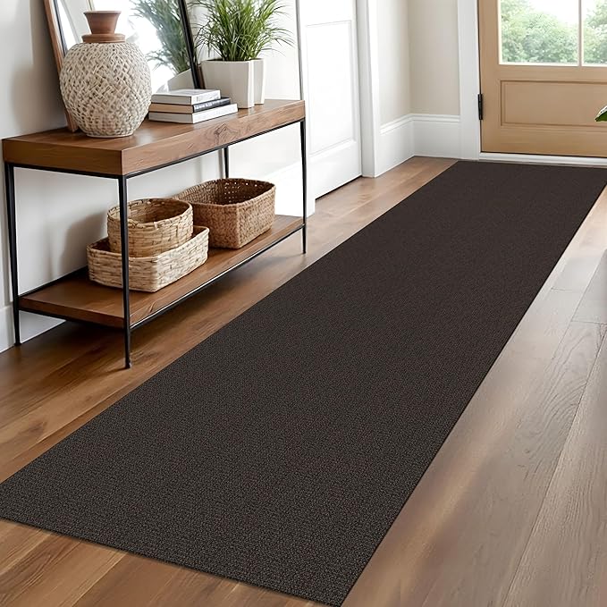 EARTHALL Washable Runner Rug 2x10 Ft Non Slip Runners for Hallways Long Cotton Rubber Backed Kitchen Runner Braided Indoor Floor Carpet Runners for Entryway, Hallway, Kitchen, Taupe/Coffee