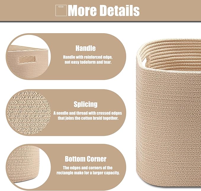 Storage Bins for Shelves, 3 Pack Storage Cubes Bins for Home Organizing, Decorative, Cotton Blend, Foldable Baskets for Bedroom, Livingroom