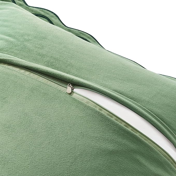 MONDAY MOOSE Decorative Throw Pillow Covers Cushion Cases, Set of 2 Soft Velvet Scalloped Wavy Edge Designs, Mix and Match for Home Decor, Pillow Inserts Not Included (16x16 inch, Green/Light Green)