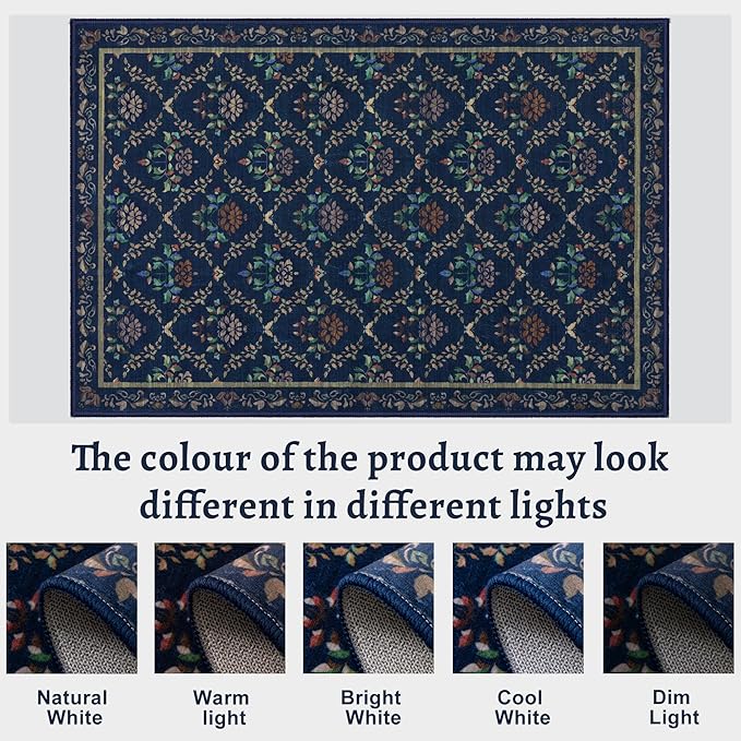 Tangsoo 2x6 Washable Runner Rug for Hallways, Non Slip Moroccan Trellis Blue Floral Carpet Runner, Soft Low Pile Floor Carpet Runner for Kitchen, Laundry, Bedroom, Bathroom, Living Room Home Decor