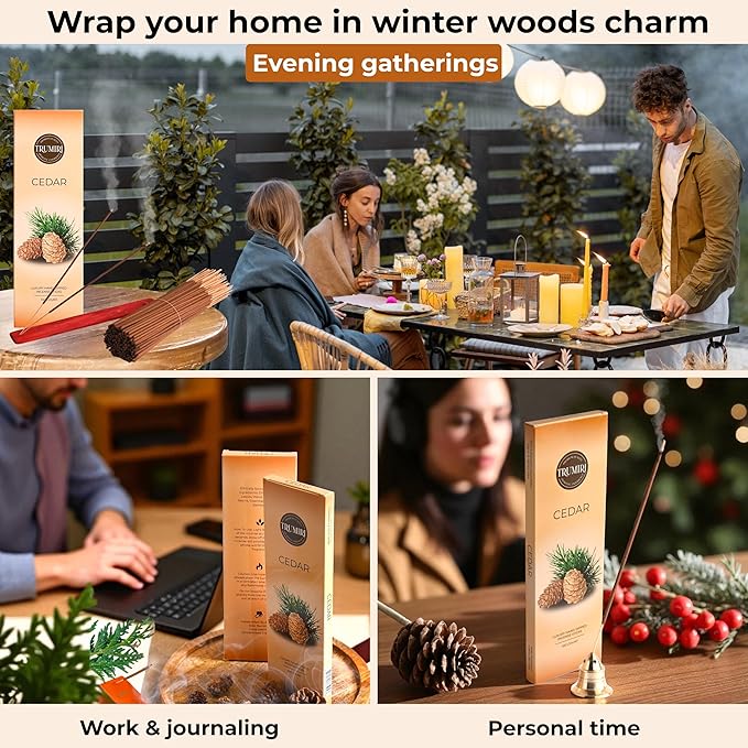 Cedar Incense Sticks - Pack of 100 Insence-Sticks Inciensos Aromaticos - Made with Natural Cedarwood Oil - Scented Insense Non Toxic Inscent Incence