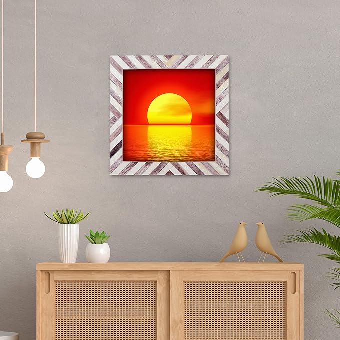 Handicrafts Home 9x9 Poster Frame – Brown Chevron Bone Inlay Photo Frame – Wall Mount Picture Frame for Posters, Photos & Art Prints – Boho Chic Vintage & Rustic Home Decor Decorative Wall Frame