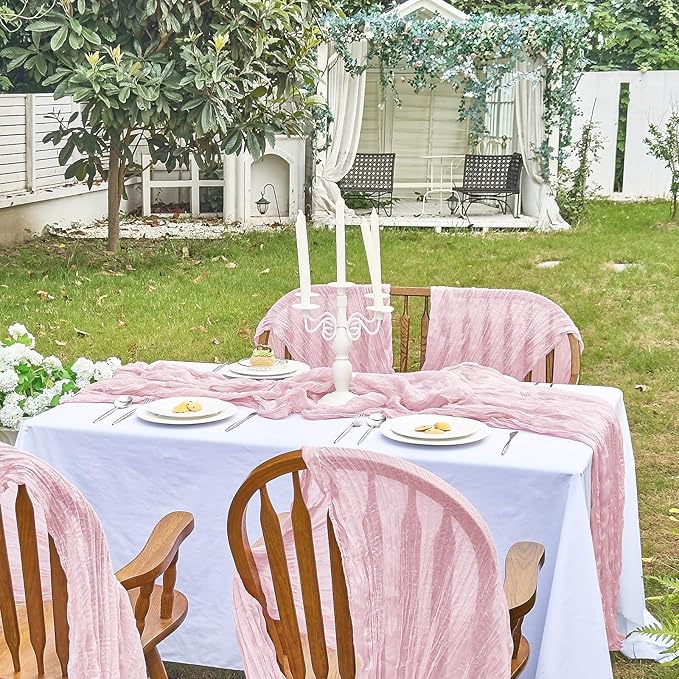 IVAPUPU 10 Pcs Cheesecloth Table Runner - 10ft Pink Boho Gauze Cheese Cloth Table Runners for Baby Shower Decoration Wedding Party Summer Garden Farmhouse Valentines Day Decorations