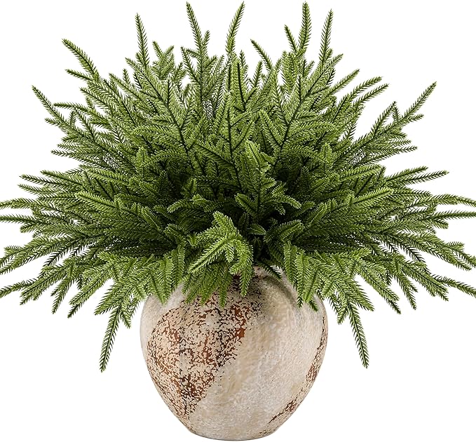 joyhalo 12 Pcs Norfolk Pine Stems, 18" Artificial Christmas Pine Branches Faux Greenery Stem Real Touch Cedar Stems for Vases, Christmas Trees and Outdoor Home Decor