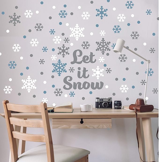Paper Riot Co. Let It Snow Snowflakes Christmas Holiday Wall Stickers Removable Adhesive for Classroom Kids Room Nursery Bedroom Home Decor 115 Count Decals