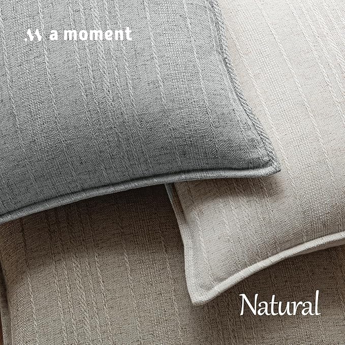 a moment Linen Pillow Covers Set of 2,Boho Farmhouse Throw Pillowcases Neutral Textured Decorative Covers for Couch Sofa,Soft Linen Blend Accent Case Cushion Living Room Home Decor 24"x24"Sky Gray