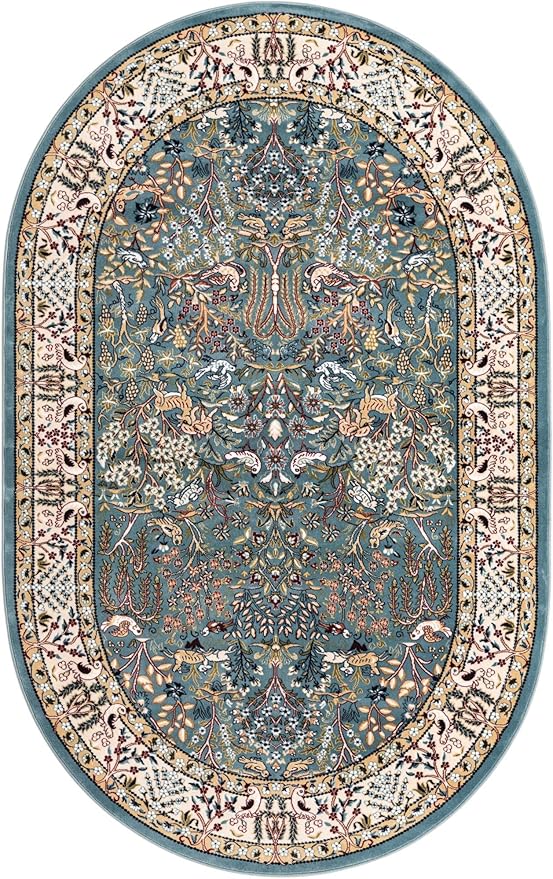 Unique Loom Narenj Collection Area Rug - Bristol (5' 3" x 8' Oval, Blue/ Beige)