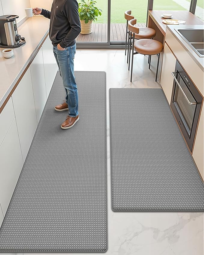 Color&Geometry Anti Fatigue Cushion Extra Large Kitchen Mat for Floor - 24x59+24x87,Easy Clean, Waterproof & Oil Proof, Anti Slip, Foam Rubber Runner Rug for Front Sink Comfort Standing, Grey Set of 2