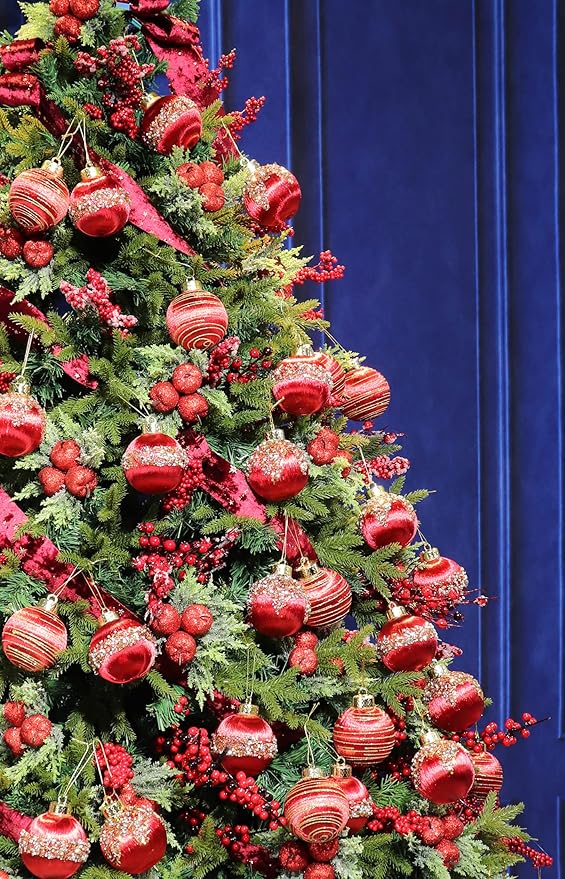 12Pcs 4” Silk Christmas Ball Decorations, Satin Christmas Tree Ornaments, Luxury Vintage Hanging Christmas Home Decor for Xmas Holiday Wedding Party Decoration (RED)