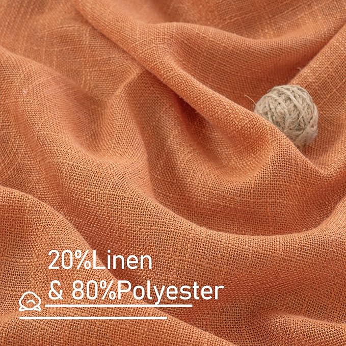 LAMIT Burnt Orange Sheer Linen Curtains, 84 inch Light Filtering Semi Sheer Panels Back Tab and Rod Pocket Farmhouse Rust Drapes for Bedroom/Living Room, 2 Panels, 52 x 84 Inch