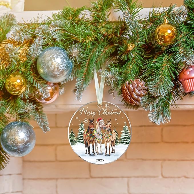 Horse Ornaments for Christmas Tree - Horse Ornament 2025 - Horses Gifts for Girls, Lovers - Horses Racing Riding Christmas Ornaments - Acrylic Ornament 2025