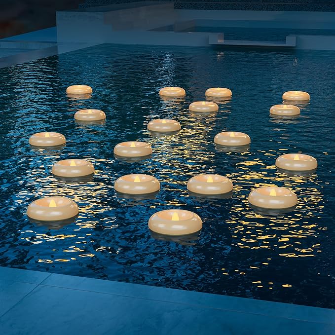 Aignis 24pcs LED Flameless Floating Candles, Burning Time Over 120 Hours, 3 Inch Plastic Battery Operated Tealights, Cozy White Light for Pool/Bathtub/Hot Bath/Wedding Centerpiece Decor Décor