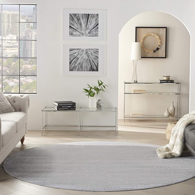 Nourison Home Essentials 120" x Round Outdoor Indoor/Outdoor Rug in Silver Grey