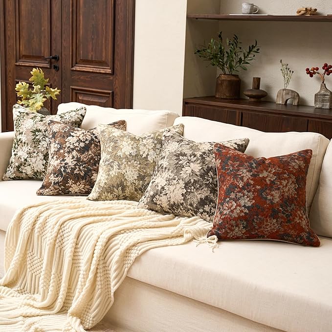 Yangest Neutral Floral Pillow Cover 12 x 20 Inches, Vintage Chenille Rectangle Throw Pillow Cover Soft Decorative Farmhouse Accent Couch Pillow Cover for Living Room Bedroom, Grey