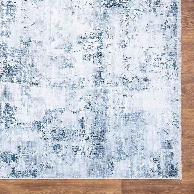 Bloom Rugs Caria Washable Non-Slip 6x9 Rug - Blue/Gray Modern Abstract Area Rug for Living Room, Bedroom, Dining Room, and Kitchen - Exact Size: 6' x 9'
