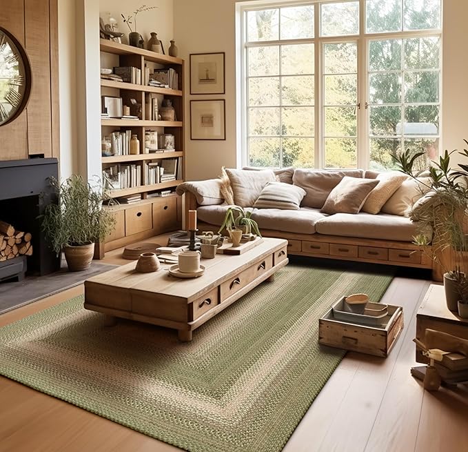 Homespice Grassland Large Braided Rugs 8x10' - Rustic Jute Country Rugs for Living Room and Dining Room