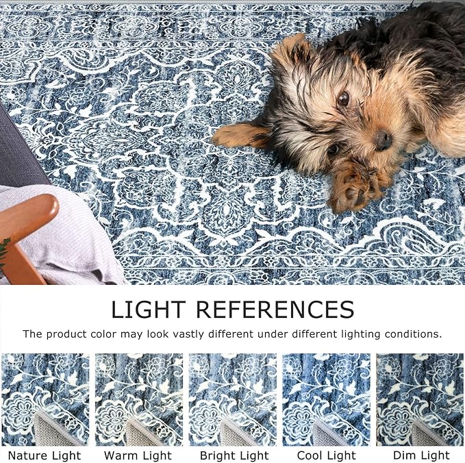KUTA Extra Long Runners for Hallways 2.6x18ft Non-Slip Washable, Blue White Vintage Kitchen Rug, Stair Runners Indoor Ultra Soft Printed Floral Medallion Carpet for Bedroom Living Room Nursery