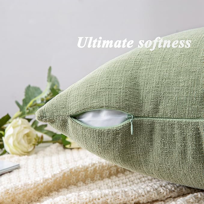 GAWAMAY Decorative Square Sage Green Throw Pillow Covers 20"x20" Inch Set of 2, Super Soft Chenille Pillows Cover, Farmhouse Fall Pillowcase for Living Room Bedroom Sofa Couch Cushion Cover 50x50cm