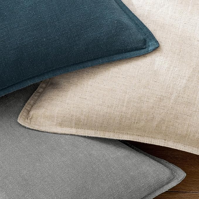EMEMA Decorative Linen Throw Pillow Covers 22x22 Inch Light Grey Boho Farmhouse Neutral Couch Throw Pillows for Bed Pack of 2 Accent Pillowcase Modern Sofa Cushion Livingroom Home