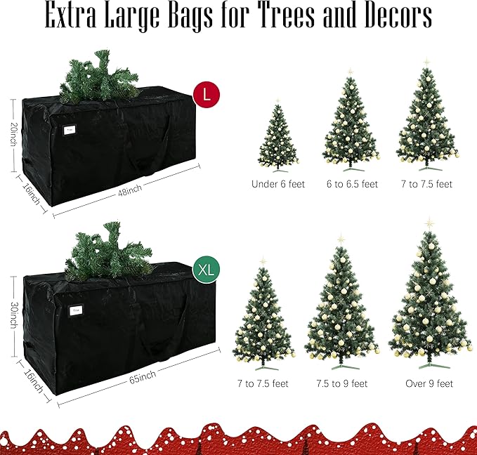 Cosy Family 9 ft Christmas Tree Storage Bag - Durable Heavy Duty Extra Large Artificial Xmas Holiday Tree Bag with Reinforced Handles and Dual Zippers Wide Opening - Black