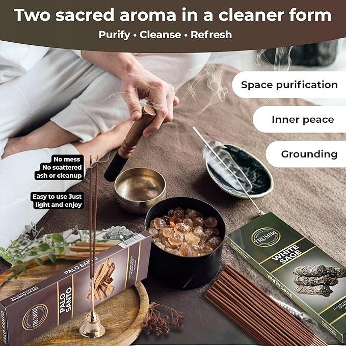 White Sage & Palo Santo - Combo Pack of Incense Sticks - 100 Insence-Sticks of Each Scent - Total 200 Inscents - Incienso for Smudge Rituals and Spiritual Cleansing of Negative Energies