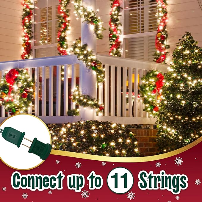 Clear Warm White Christmas Tree Lights - 6.3 ft String of 35 Incandescent Mini Bulbs Multifunctional Lighting Modes, for Decorative, Bedroom, Outdoor, Xmas Twinkle Lights with Green Wire Total 6.6 ft