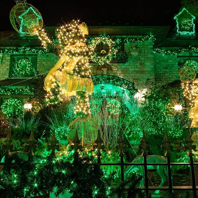 TW SHINE Green Christmas Lights, 200 LED 66FT Outdoor Christmas Lights Plug in with 8 Modes, Waterproof Green Wire St. Patrick's Day Light Outdoor, Indoor Xmas Decorations for Party Yard Room Decor