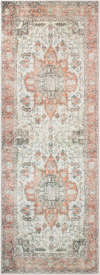 Keen Home Design 2x12 Rug - Machine Washable Runner Rug with Non-Slip Backing, Ideal for Hallway, Entryway, Kitchen, Laundry Room - Vintage, Easy Clean, Durable, Low Pile - (2'6" x 12')