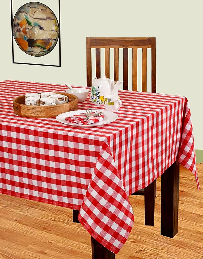Urban Villa Tablecloth Christmas Table Cloth Tabletop Cover Kitchen Dining Tablecloth 100% Cotton Great Parties Wedding Holiday Dinner Red/White Color Rectangle 60X102 Inches 8-10 Seats Table Cloth