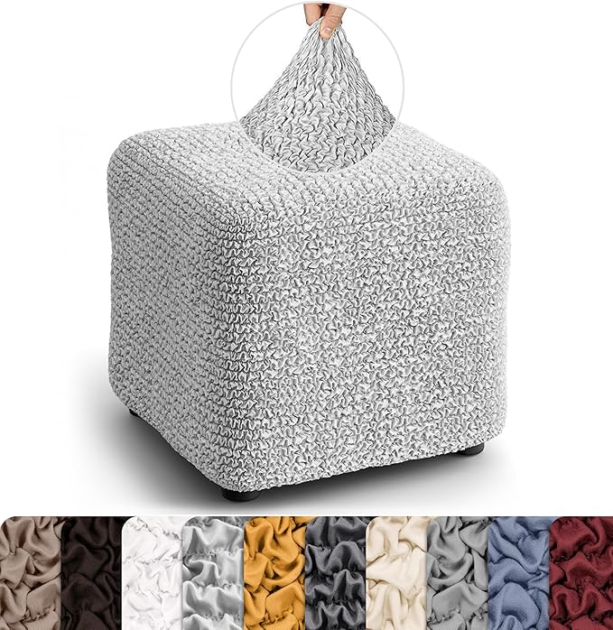 PAULATO BY GA.I.CO. Small Ottoman Cover Stool Cover Pouf Slipcover - Soft Polyester Fabric Slipcover - 1-Piece Form Fit Stretch Furniture Protector - Microfibra Collection - Light Grey (Ottoman)